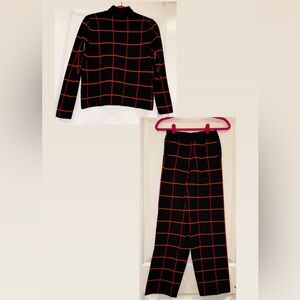 Fall Knit Coord Sweater Pant SET in Black and Red/Pink Geometric Stripes